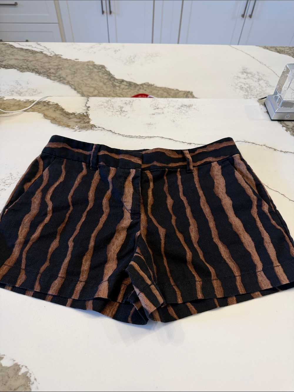 LOFT Black and Brown Zebra-Stripe Bermuda Shorts
